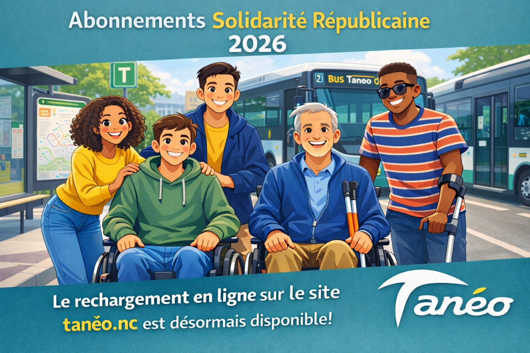 abonnement solidarité républicaine désormais disponible via taneo.nc photo de jeunes et de personnes a mobilité réduite